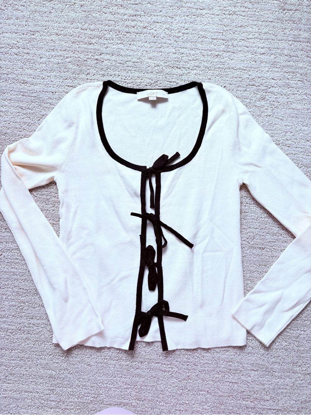 LOFT Cream Long-Sleeve Tie-Front Cardigan